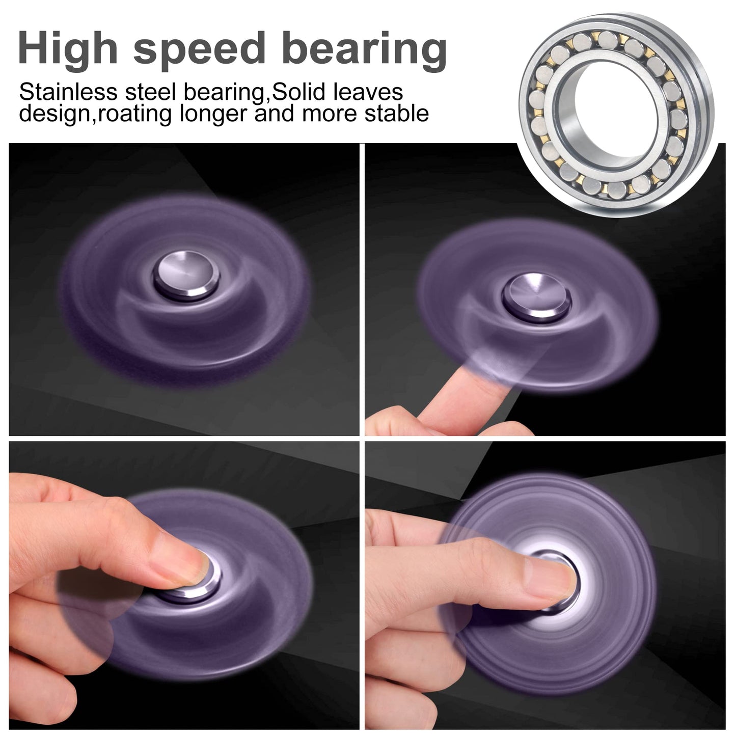 ATESSON Fidget Spinner Toy  4 to 10 min Spins  Ultra Durable Stainless Steel  Bearing High Speed Precision Metal Material Hand Spinner Purple
