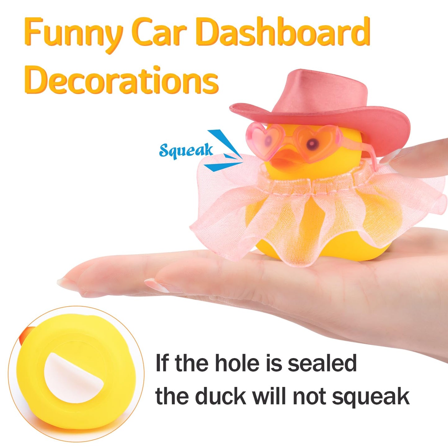 Wonuu Rubber Duck Car Ornaments Duck Car Dashboard Decorations For Cute Car Accessories With Dress Heart Shape Sunglasses, White