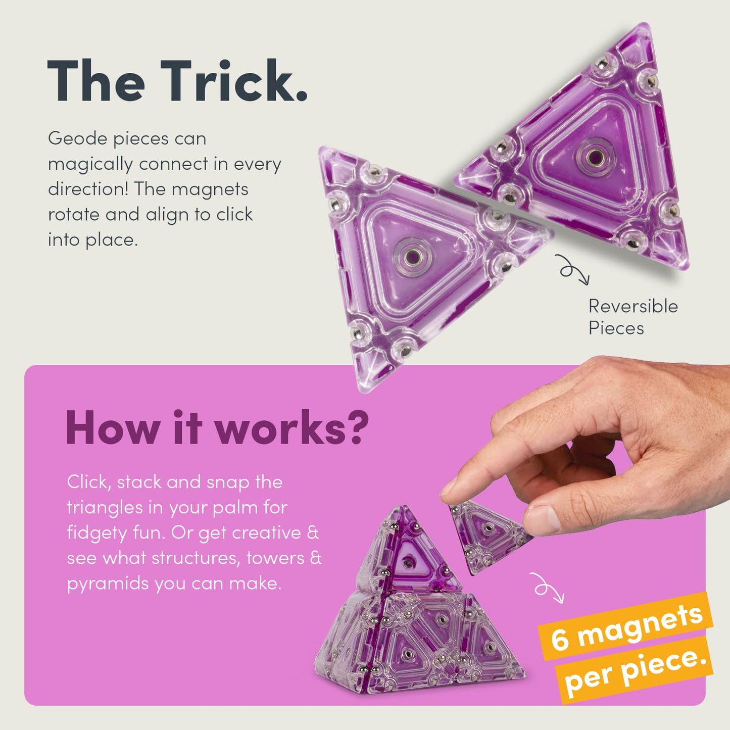 Speks Geode Pyramid - Magnetic Fidget Toy For Adults & Teens 14+ | Sensory Gadget For Stress Relief, Office Desk Toy Present, Christmas Gift, Holiday Stocking Stuffer | 12-Piece Set - Quartz