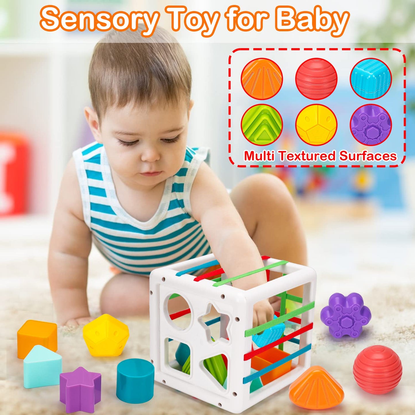 Montessori Baby Toys 6-12-18 Months, Infant Pull String Stacking Cups Shape Sorter Blocks Toy 6 7 8 9 10 11 12 M+ Sensory Development Learning Toy 6-9 9-12 Months Birthday Gift For 1 Year Old Boy Girl