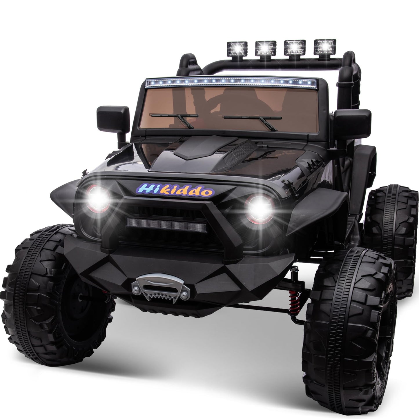 Hikiddo 24V 9Ah Ride on Toy for Big Kids, 4WD 2 Seater Ride on Car Truck with Remote Control, 4x200W Motor - Black