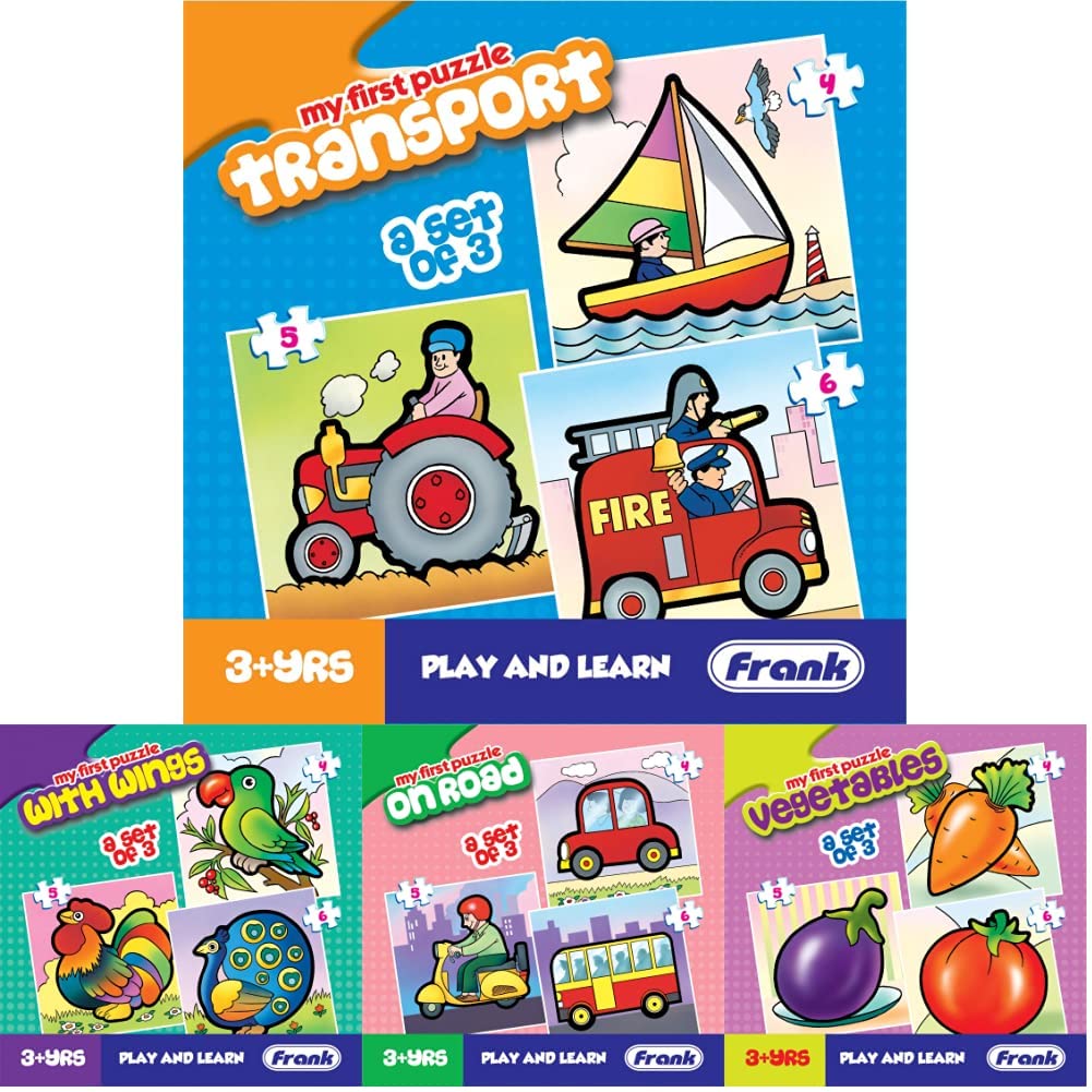 Frank Transport Puzzles Set  Wings, On Road, Vegetables (4 Toys) for 3+ Kids