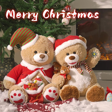 Morismos Christmas Teddy Bear Stuffed Animal, Stuffed Bear With Snowman, Reindeer, Santa Claus Plush, 24.4In Giant Christmas Bea