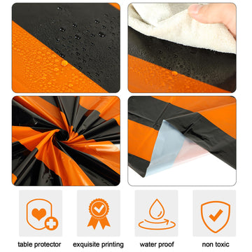 Tatuo 6 Pcs Black and Orange Round Circus Table Cloth 84 Inch Carnival Circus Tablecloths Striped Disposable Plastic Table Cover