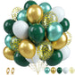 Green Gold Balloons Set, 60Pcs Dark Green White Gold Balloons, 12Inch Metallic Green Gold Latex Balloons Gold Confetti Balloons