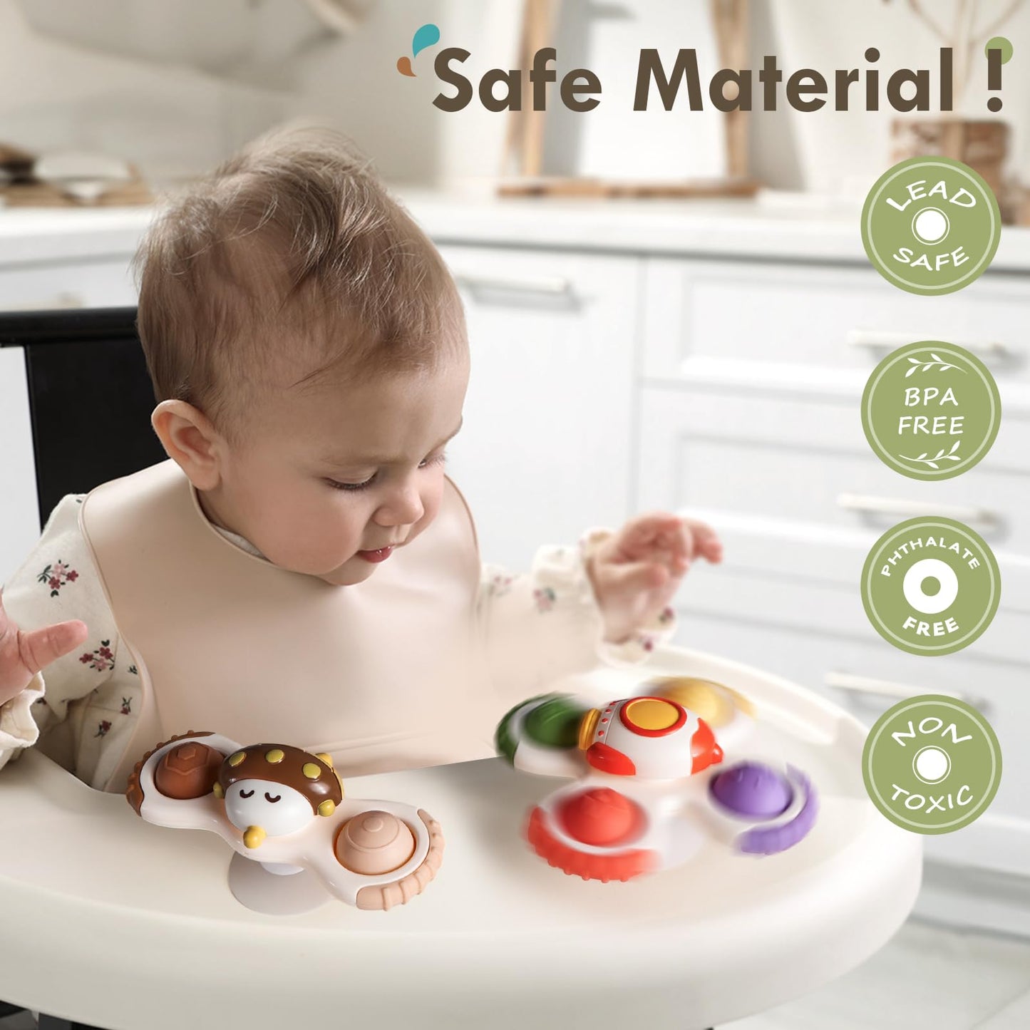 Alasou 3Pcs Pop Suction Cup Spinner Toys For 1 Year Old Boy Girl|Novelty Spinning Tops Toddler Toys Age 1-2|Sensory Baby Bath Toys For Toddlers 1-3|12 18 Months Boy Birthday Gift For Infant