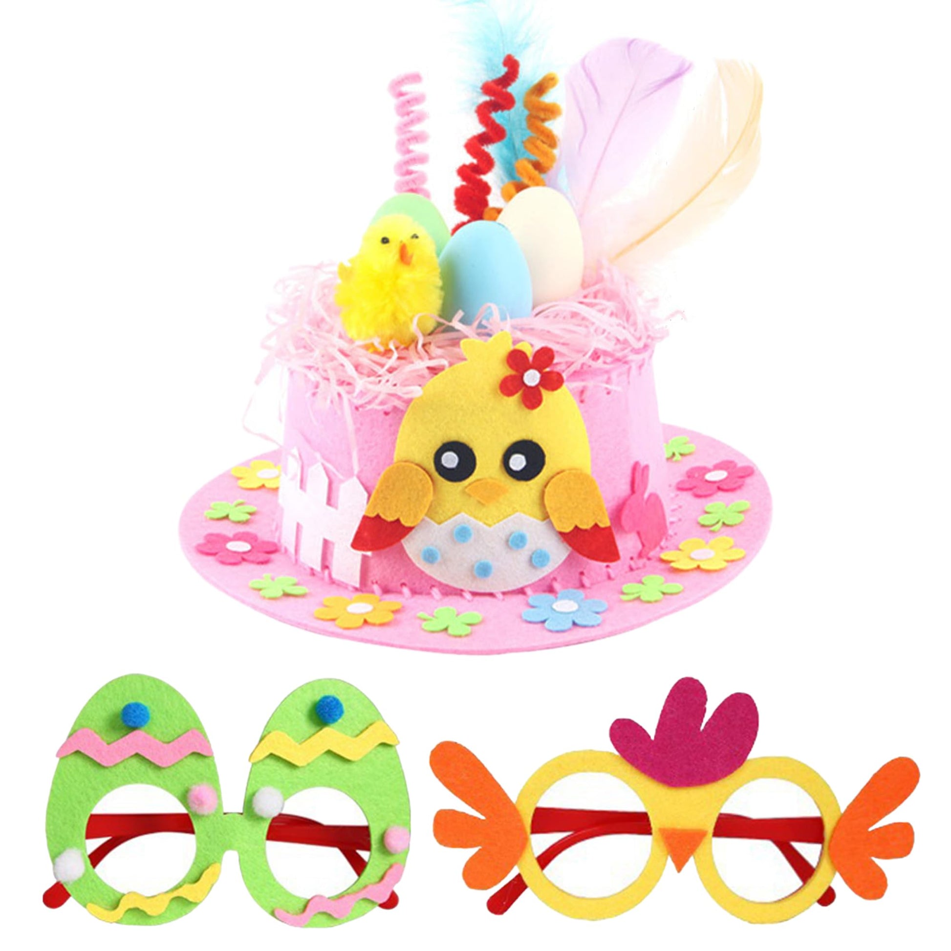 Yushanju Easter Crafts Kits Easter Eyeglasses Diy Easter Hat Kit Easter Chick Bunny Egg For Hats Party Supplies Game Decorations