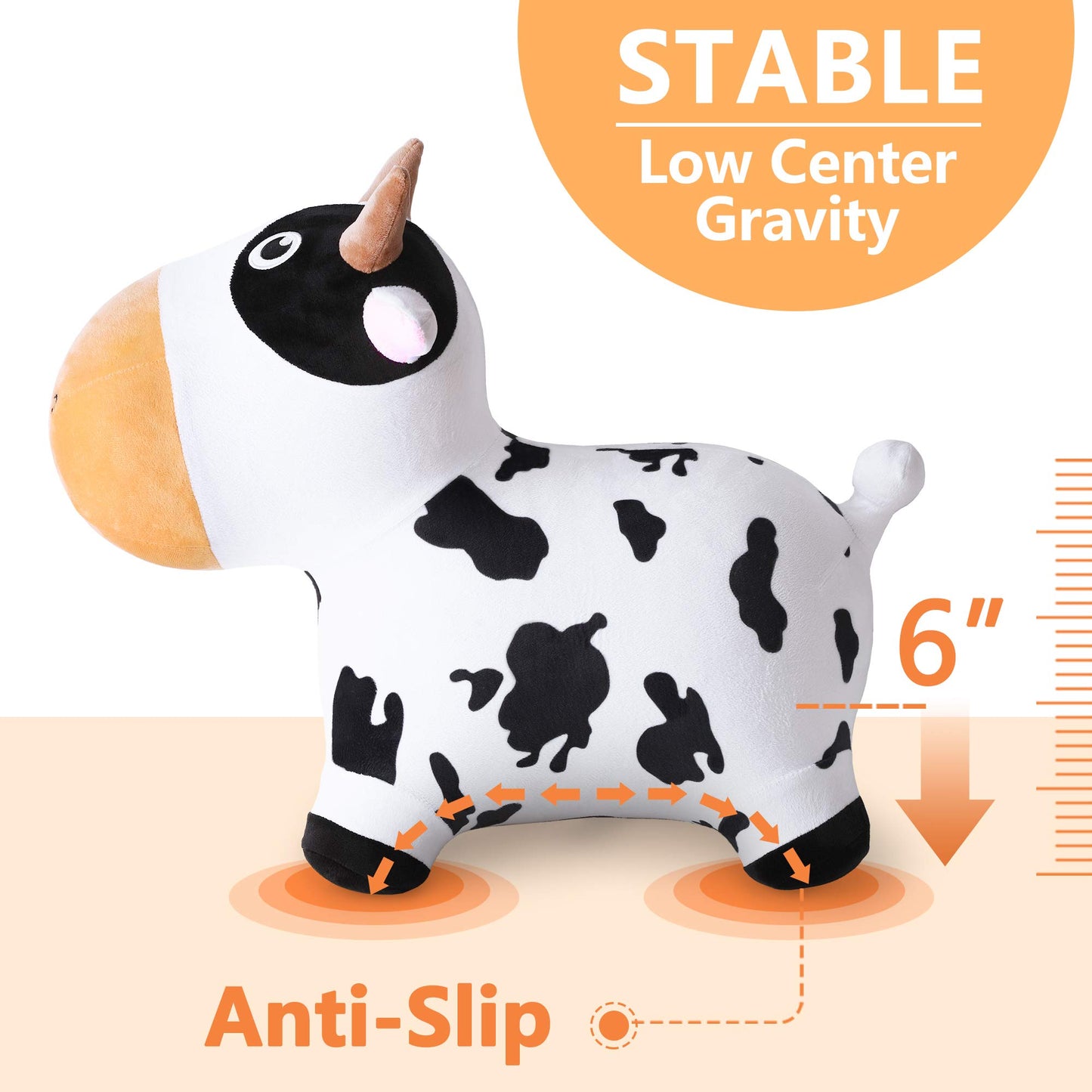 iPlay, iLearn Bouncy Pals Dairy Cow Hopper - Plush Inflatable Ride-On Toy for Kids, 21x12x24 inches, White and Black
