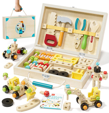 Lehoo Castle Kids Tool Set With Toolbox, Wooden Toys For 3 4 5 Years Old Boy Birthday Gift, Construction Play Tools, Stem Learni