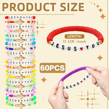 yesaior 60 pcs Colorful Friendship Bracelet, Stackable Elastic Cute Beaded Bracelets Preppy Bracelets Bulk Set for Women Gift (G