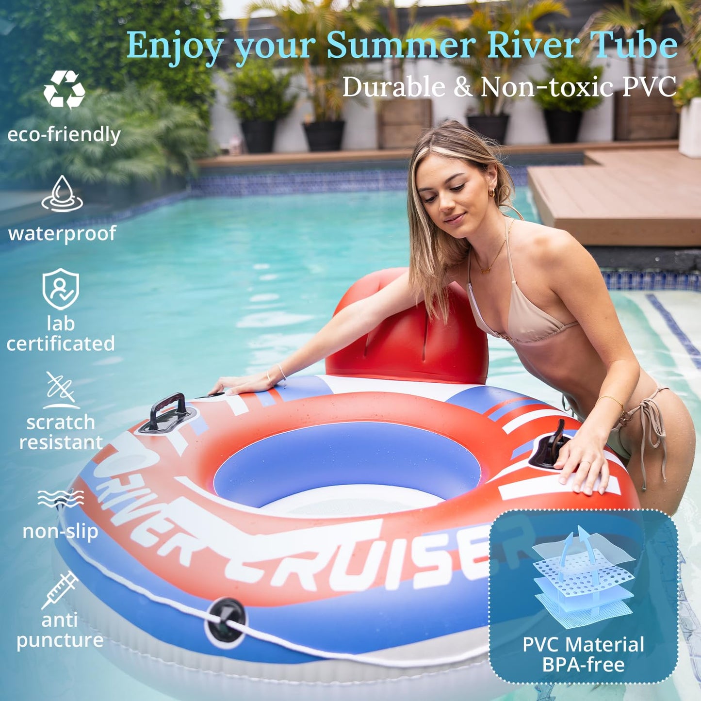 Sunrio 2-Pack New & Red Pool Floats River Tube With Mesh Bottom, Backrest & Cup Holder Giant Floaties For Adults Fashion Pool Fl