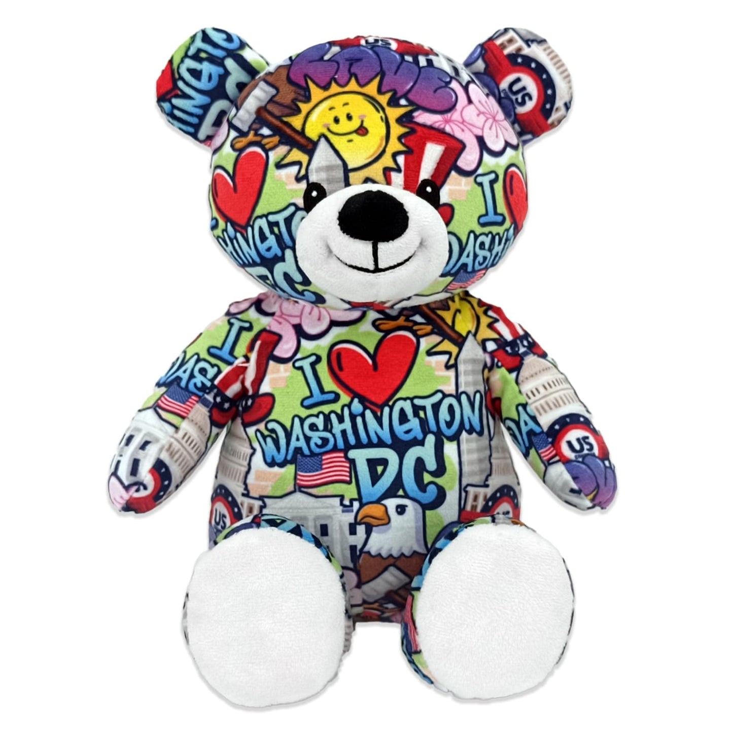 PLUSHOLOGY I Love Washington DC Graffiti Style Teddy Bear Stuffed Animal; Cuddly Soft Velboa Plush Animal for Kids 3 Years Old to mature-themeds; Child-Safe Embroidered Face Details (10 Tall When Seated)