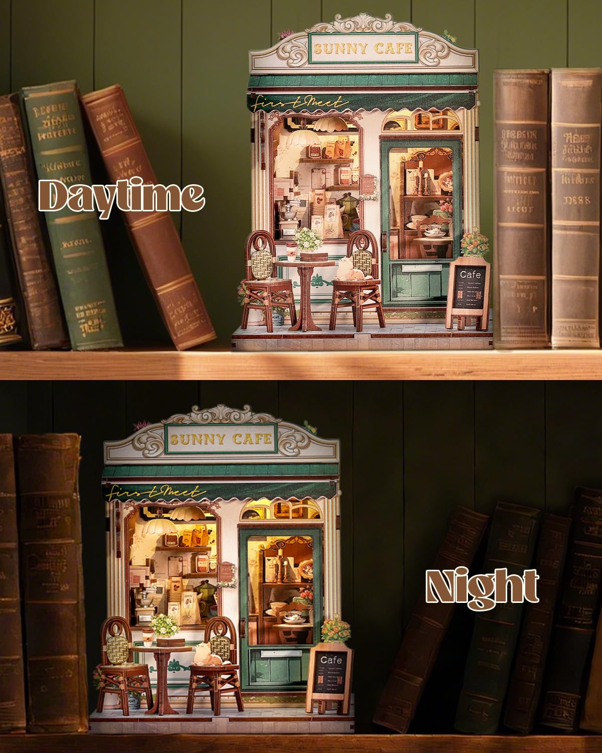 Endless Limit Book Nook Kit  DIY Miniature House Kits for mature-themed and Teens  Dollhouse Tiny Booknook Garden House Bookshelf  DIY Craft Gifts for Family and Friends(Sunny Cafe)