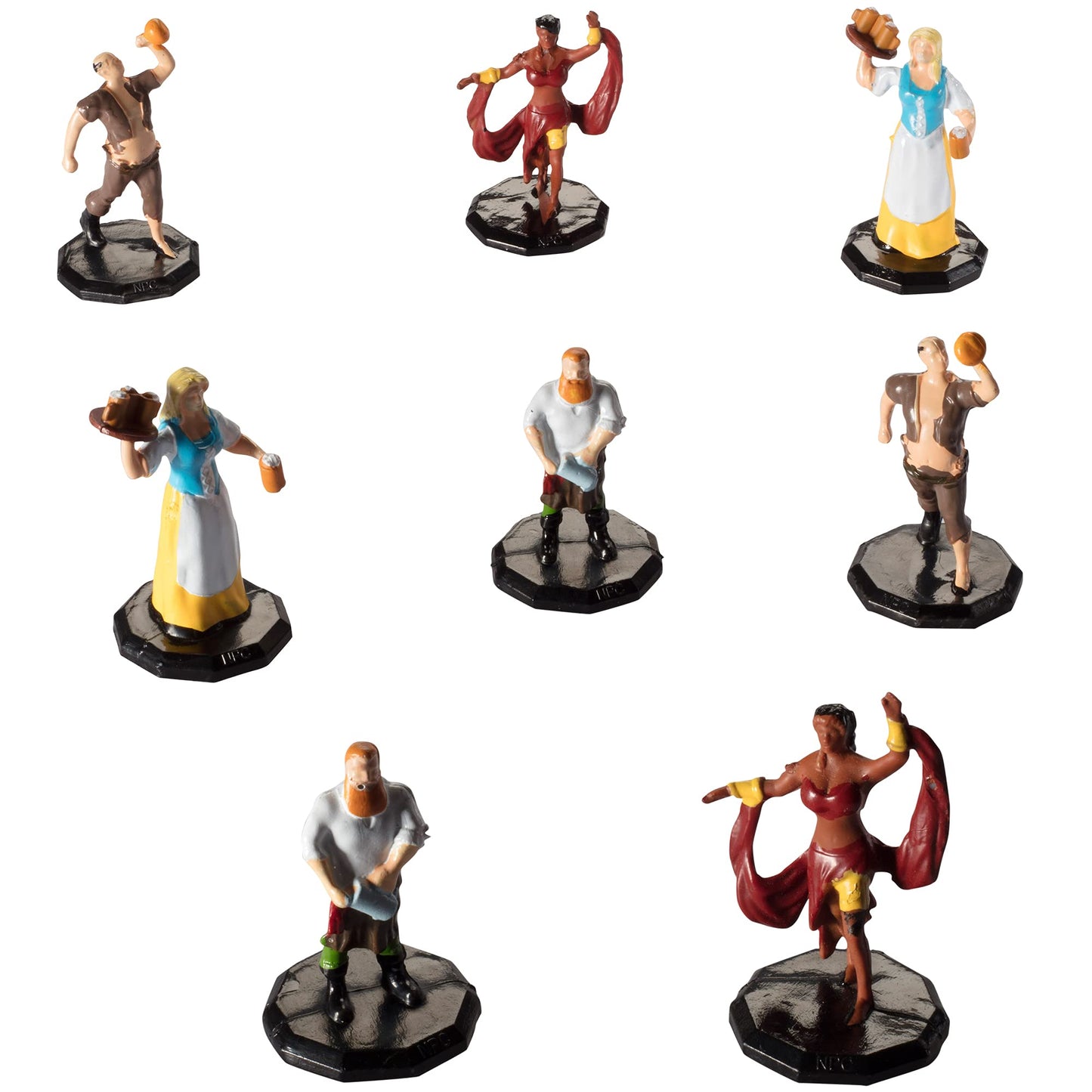 Monster Townsfolk Mini Fantasy Figures - 8Pc Hand-Painted Pub Workers Non Player Character Npc Miniatures- 1' Hex-Sized Compatible W Dnd Dungeons Dragons Pathfinder Rpg Tabletop Games
