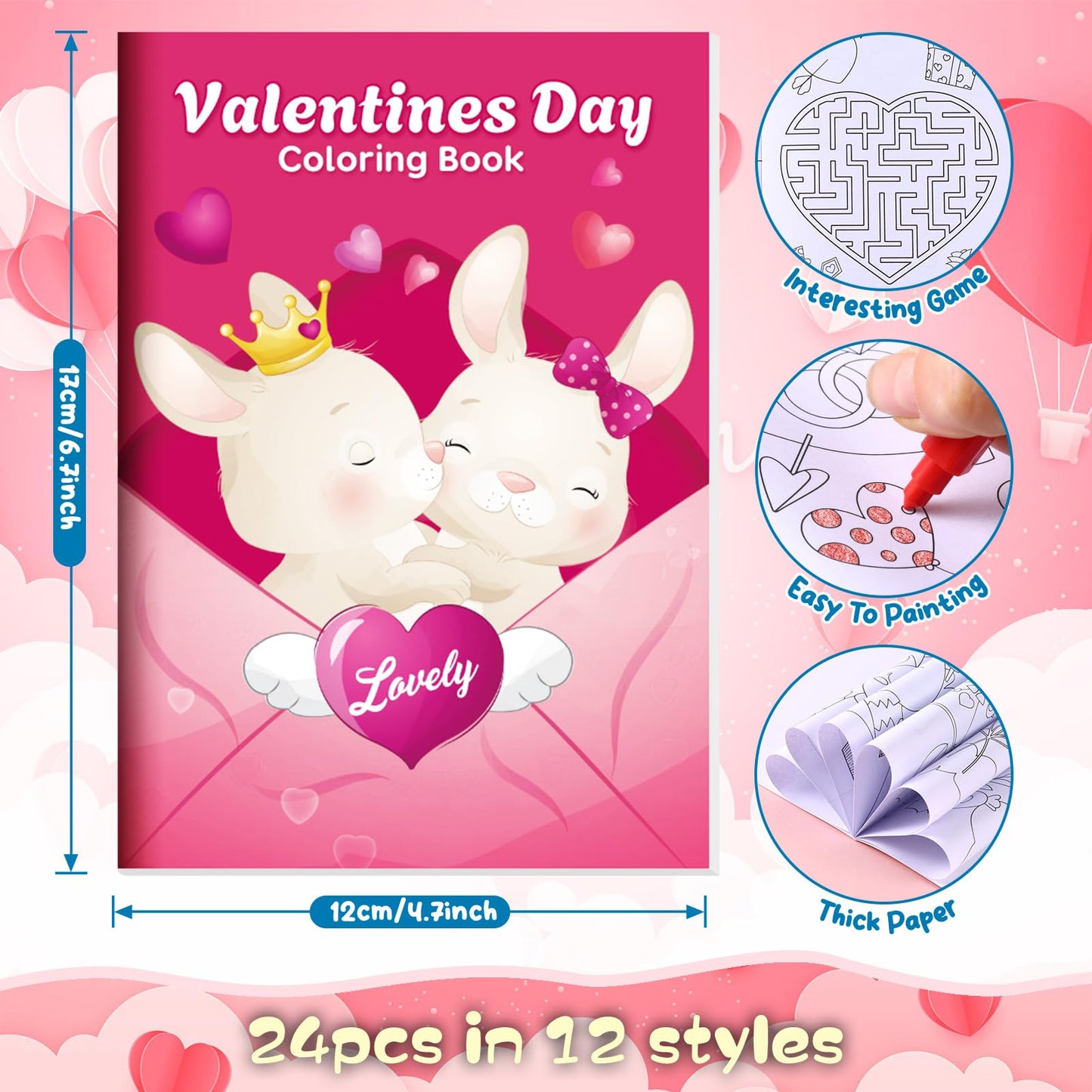 BenLouis 24 Pcs Mini Coloring Books for Kids - Colorful Valentine's Day Favors - Paper Activity Books for Classrooms and Goodie Bags