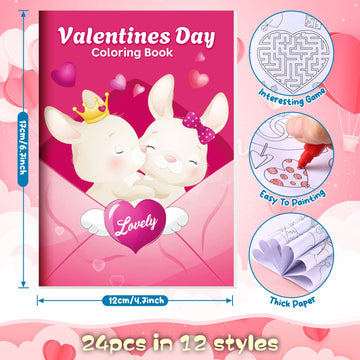 BenLouis 24 Pcs Mini Coloring Books for Kids - Colorful Valentine's Day Favors - Paper Activity Books for Classrooms and Goodie Bags
