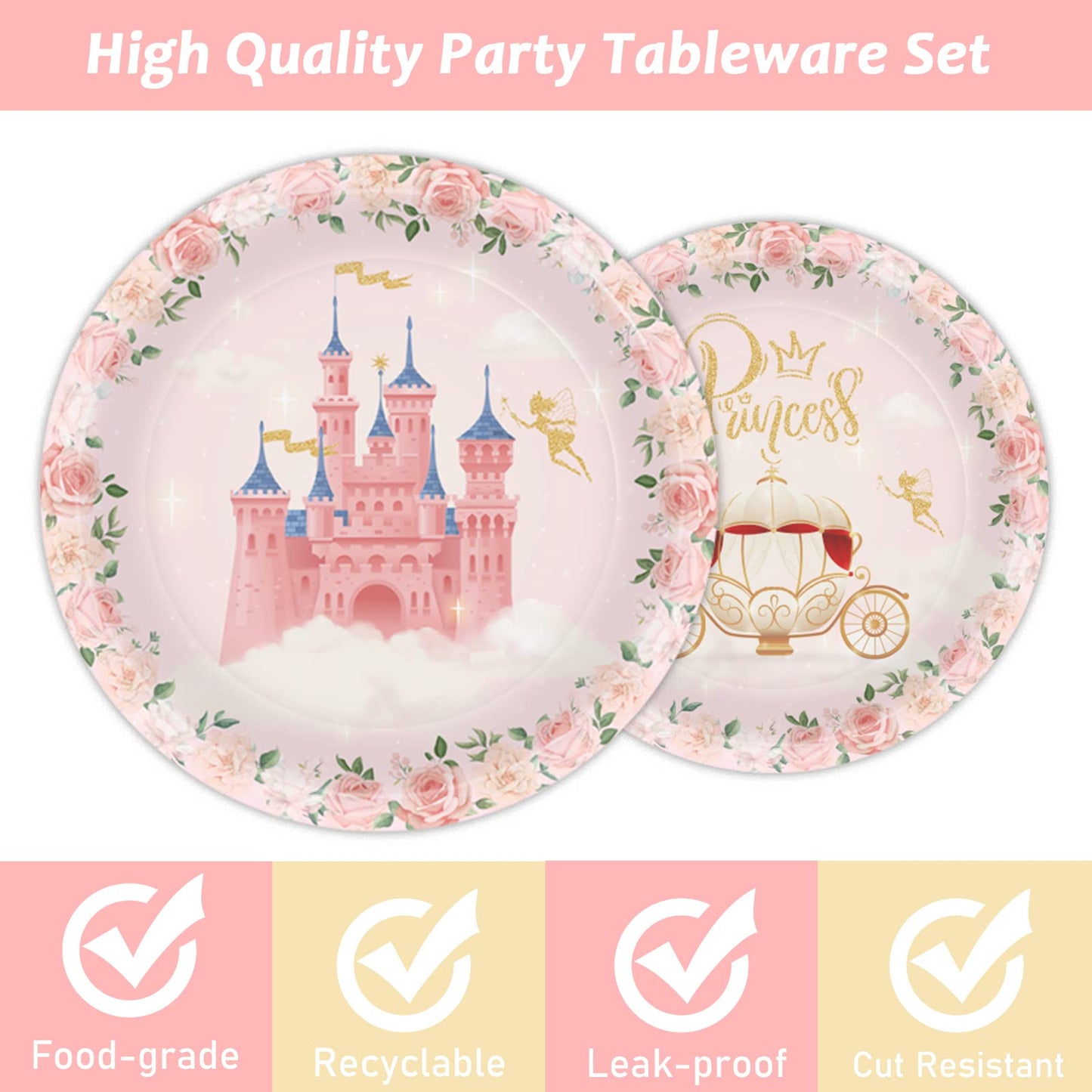 96 Pcs Princess Party Plates And Napkins Party Supplies Pink Floral Princess Party Tableware Set Princess Party Decorations Favo