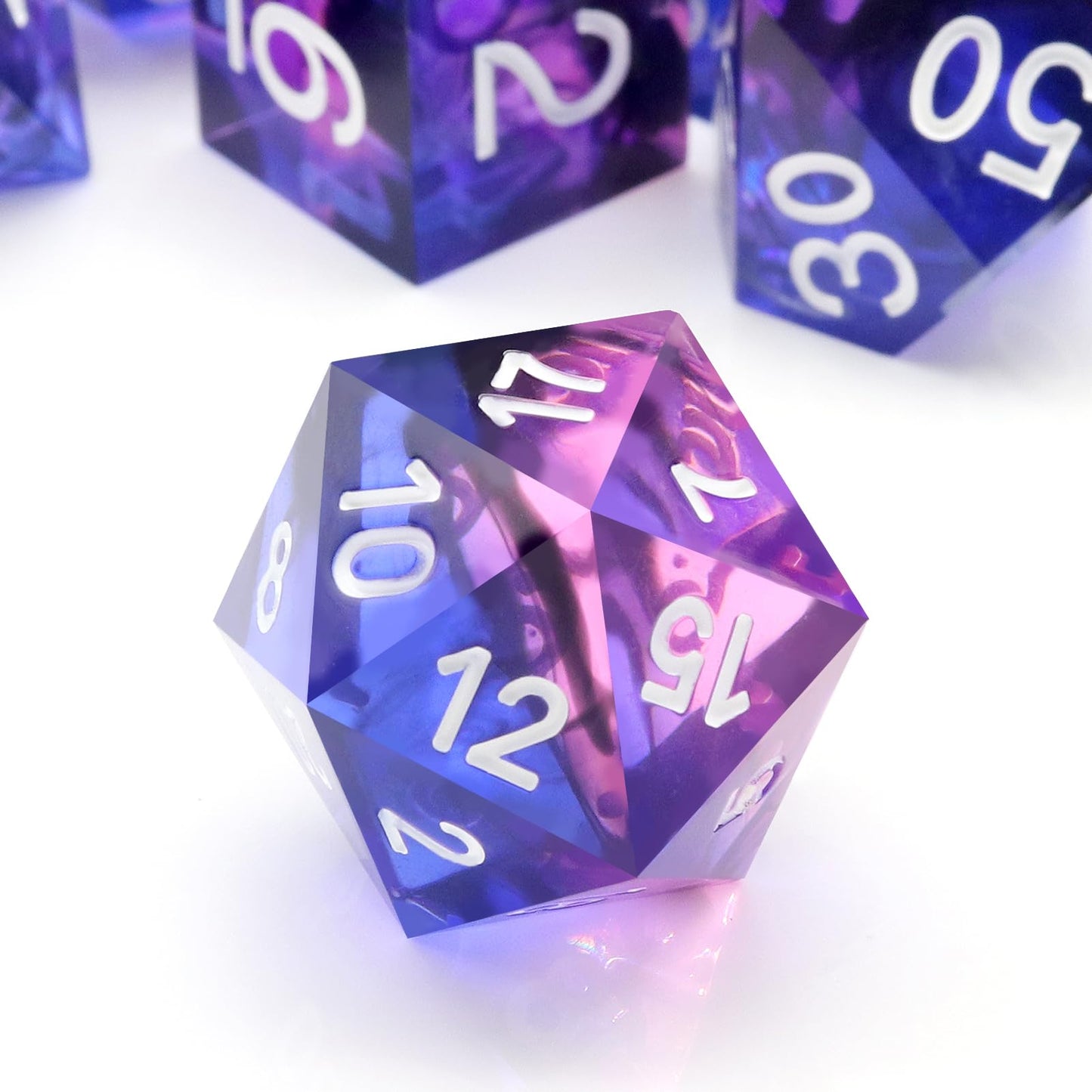 Pjoy Dnd Sharp Edged Dice Set, 7Pcs Blue And Purple Dnd Dice Set Resin D&D Polyhedral Dice With Dice Case For Role Playing Dice