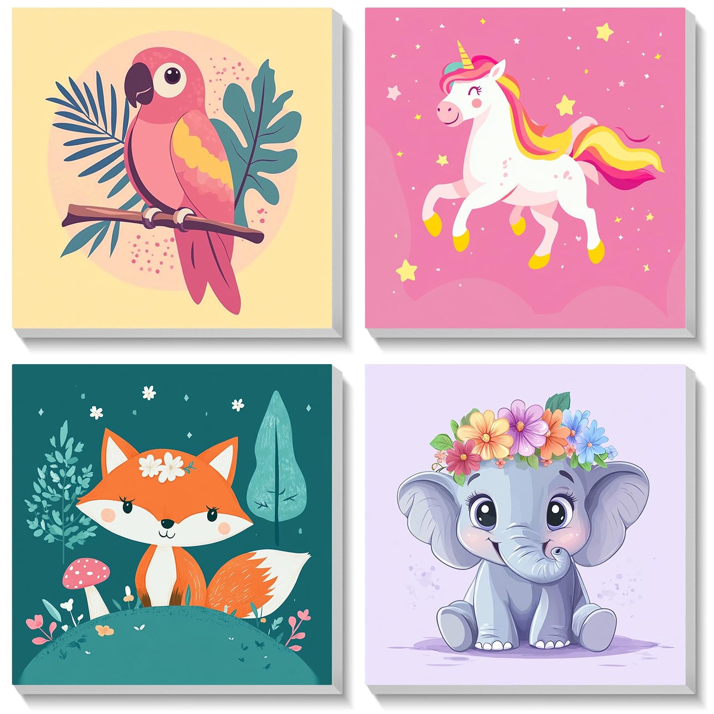 HEIBAGO 4 Pack Framed Paint by Number for Kids, Cute Animals Paint by Numbers for Beginners, Paint by Numbers kit Children Begin