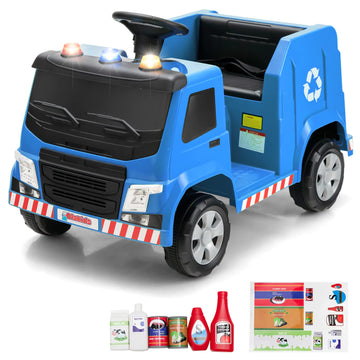 Olakids Ride On Car, 6V Recycling Garbage Truck Electric Vehicle With Music, Horn, Warning Lights, Recycling Accessories Include