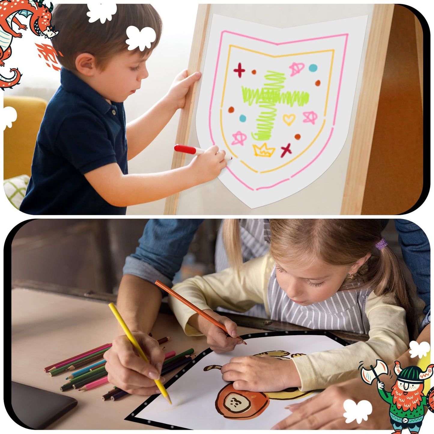 ReliThick 144 Pcs Blank Paper Shields for Kids DIY Cardboard Shields Craft to Decorate with Handles for Markers Crayons Paint Pa