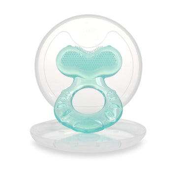 Nuby Silicone Teethe-Eez Teether With Bristles, Includes Hygienic Case, Aqua