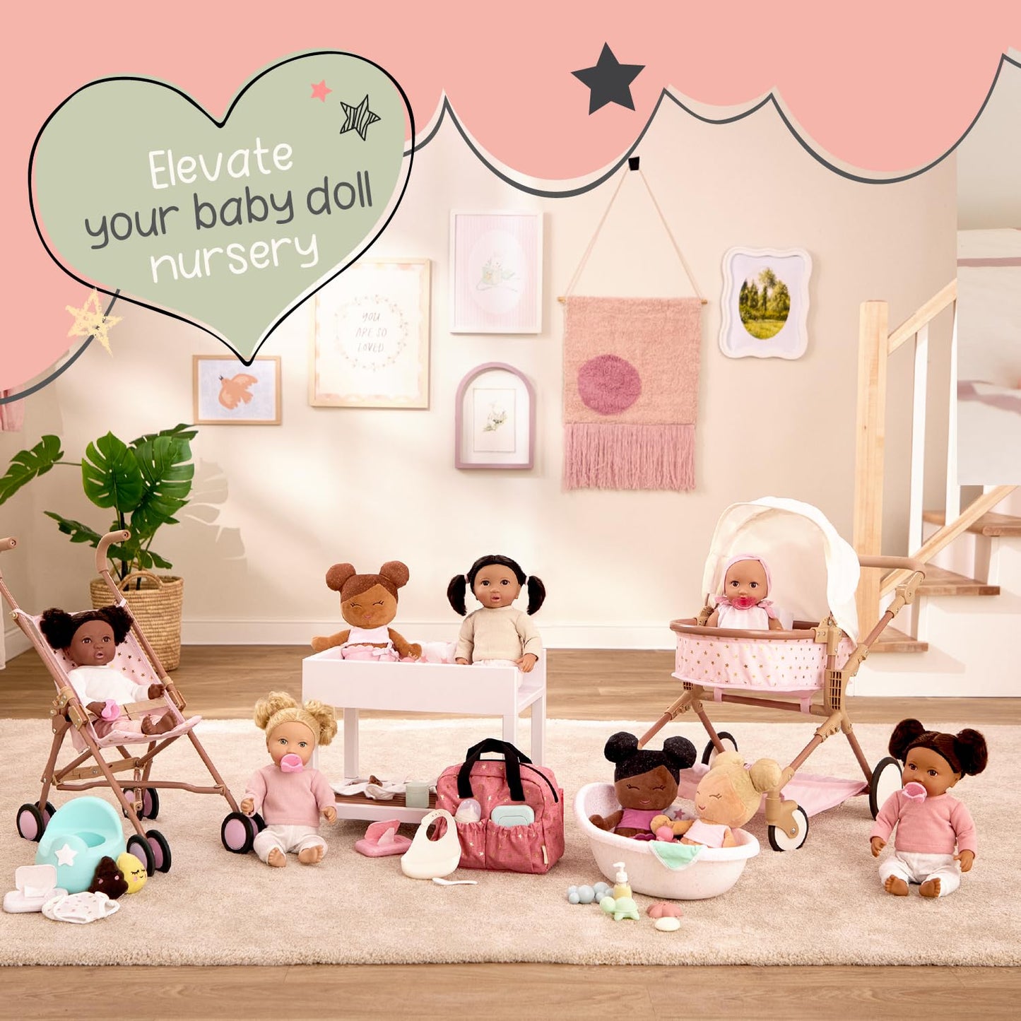LullaBaby 14 Realistic Baby Doll - Curly Dark-Brown Hair, Brown Eyes, Soft Body, Outfit, Hair Elastics & Pacifier - Perfect for Pretend Play