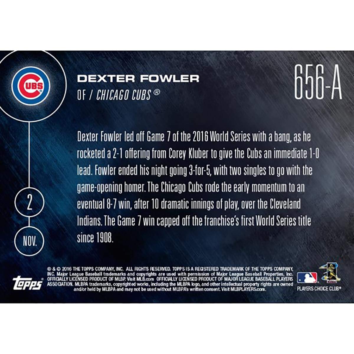 Mlb Chicago Cubs Dexter Fowler #656A 2016 Topps Now Trading Card