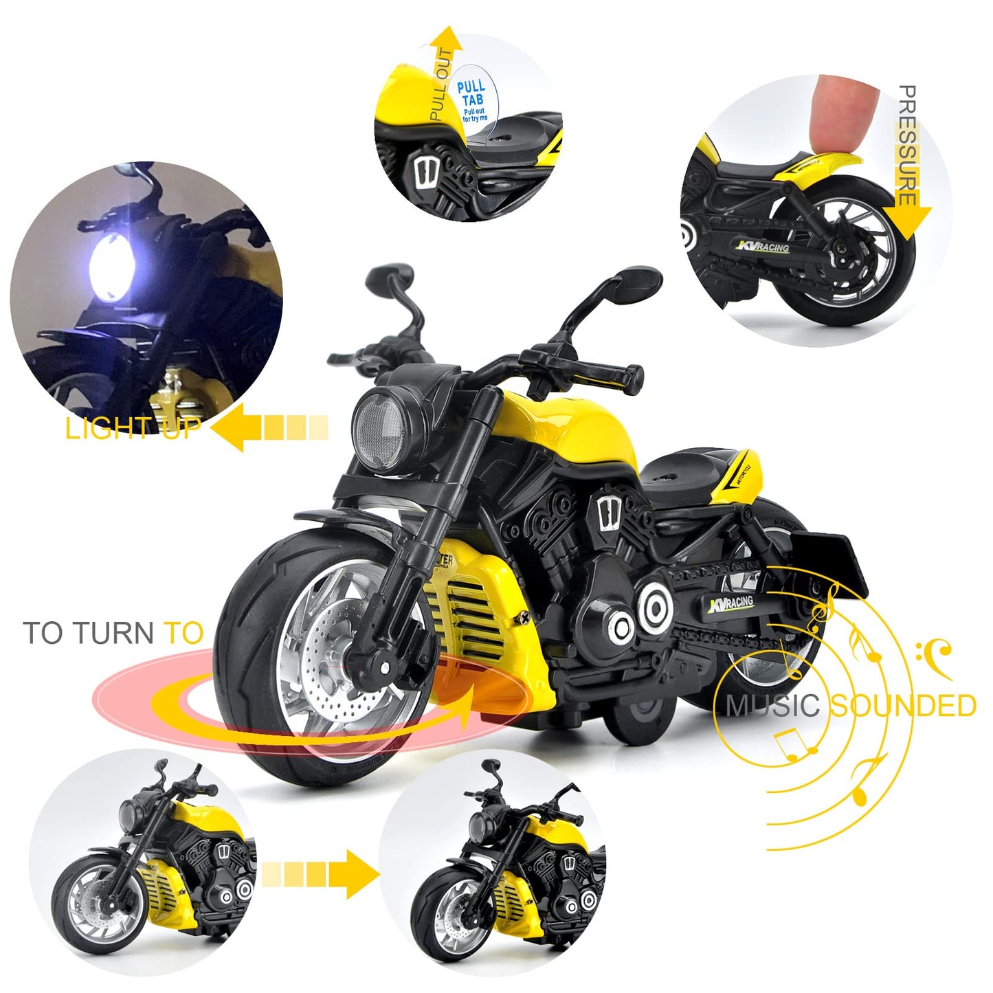 Cyysfivqz Toy Motorcycle,Pull Back Motorcycle Toy With Sounds And Lights,1:12 Alloy Motorcycle Model For Boys,Pull Back Motorcyc
