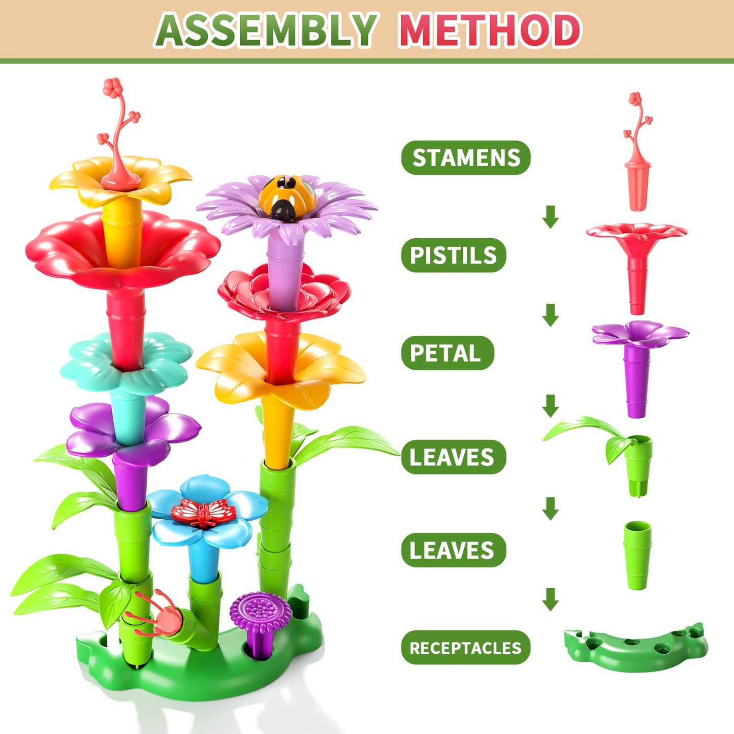 Garbo Star Flower Garden Building Toys For Girls, Educational Activity Preschool Birthday Gifts For 3 4 5 Year Old Girls, Toddle