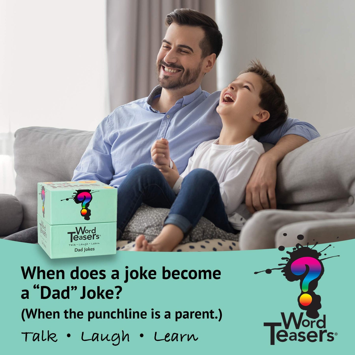 ? WORD TEASERS Dad Joke Cards - 150 Funny Jokes for Family - Mint Green Cardstock - WTDJ Model