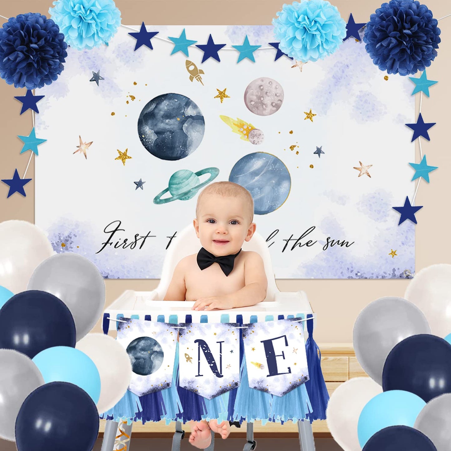 First Trip Around The Sun Birthday Decorations Space Theme 1St Birthday Banner Outer Space Birthday High Chair First Birthday De