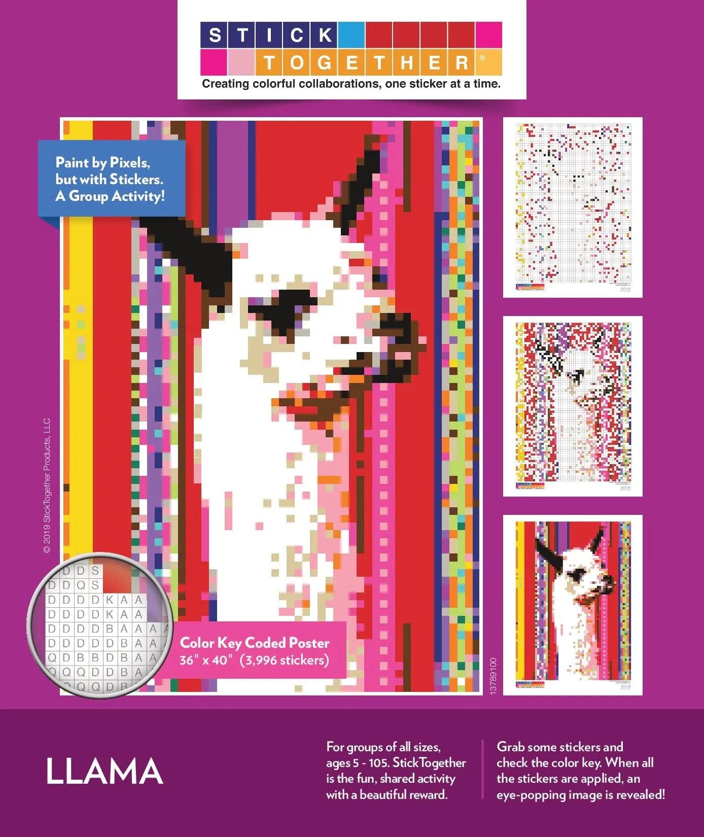 Llama Mosaic Sticker Art Kit for Kids and Adults, Large Sticker by Number/Letter Poster 36 x 40 with 3,996 Stickers, Paint by St