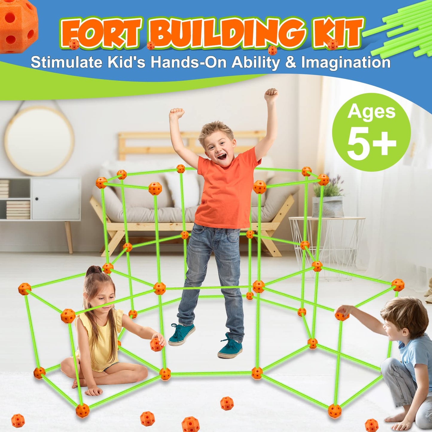 Getatoy Fort Building Kit For Kids - 100 Pcs Glow In The Dark Creative Stem Building Toys, Fun Fort Indoor Outdoor Toys Gift For