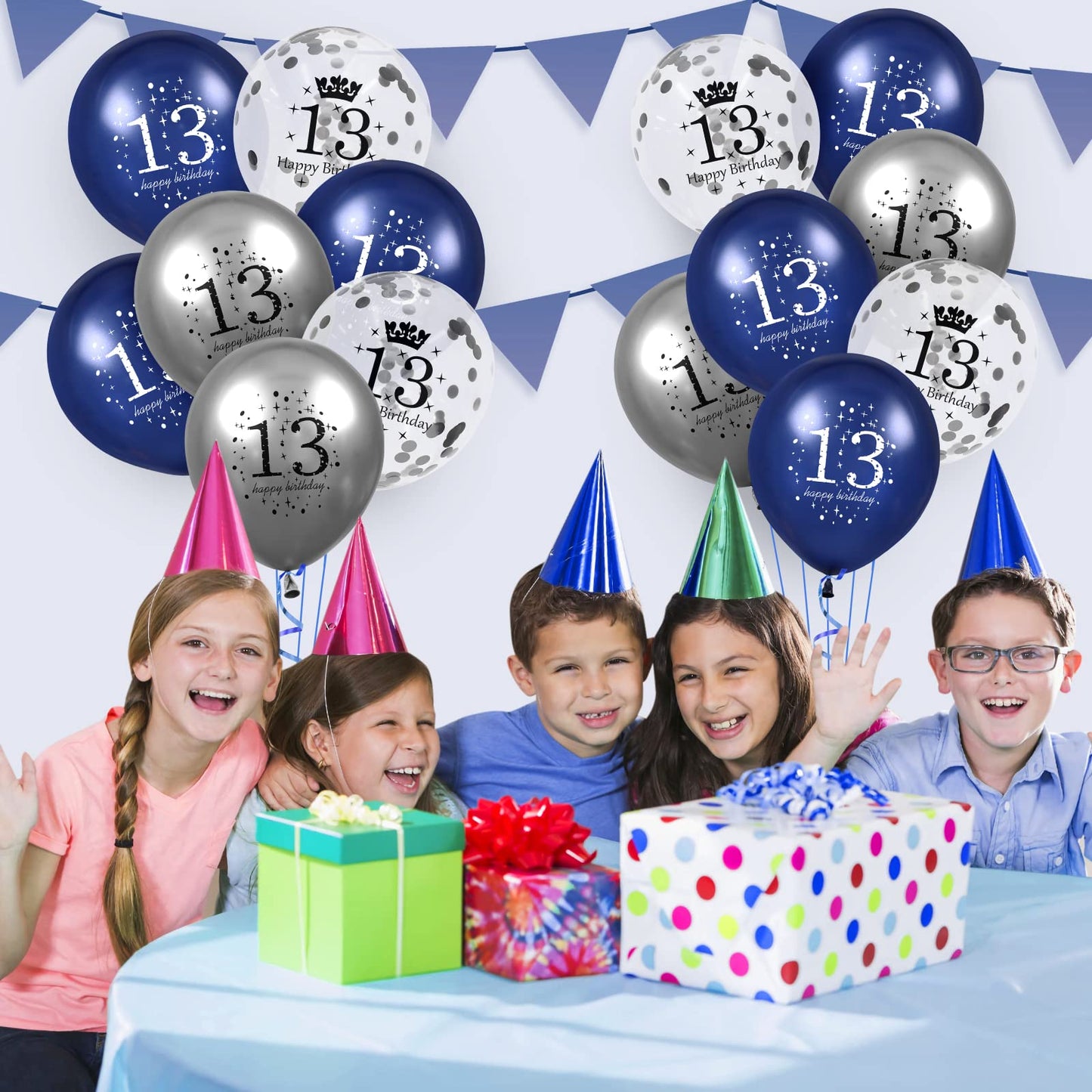 13Th Birthday Balloons, 15 Pcs Navy Blue Silver 13Th Birthday Balloons For Boys Girls Blue Happy 13Th Birthday Party Decorations Balloons Decor 12 Inches