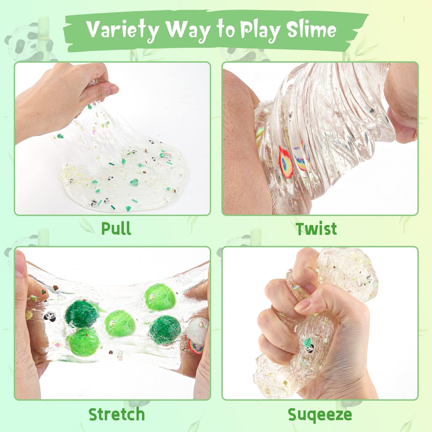 10 Fl Oz Panda Clear Slime Bucket, Big Slime Kit With Slime Clay, Slime Party Favors For Kids, Glimmer Crunchy Slime Includes 9