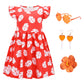 SHELOVESIT Girls Red Princess Leaf Lilo Dress with Flower Hair Clip, Hawaiian Costume Birthday Outfit Halloween and Christmas Pa