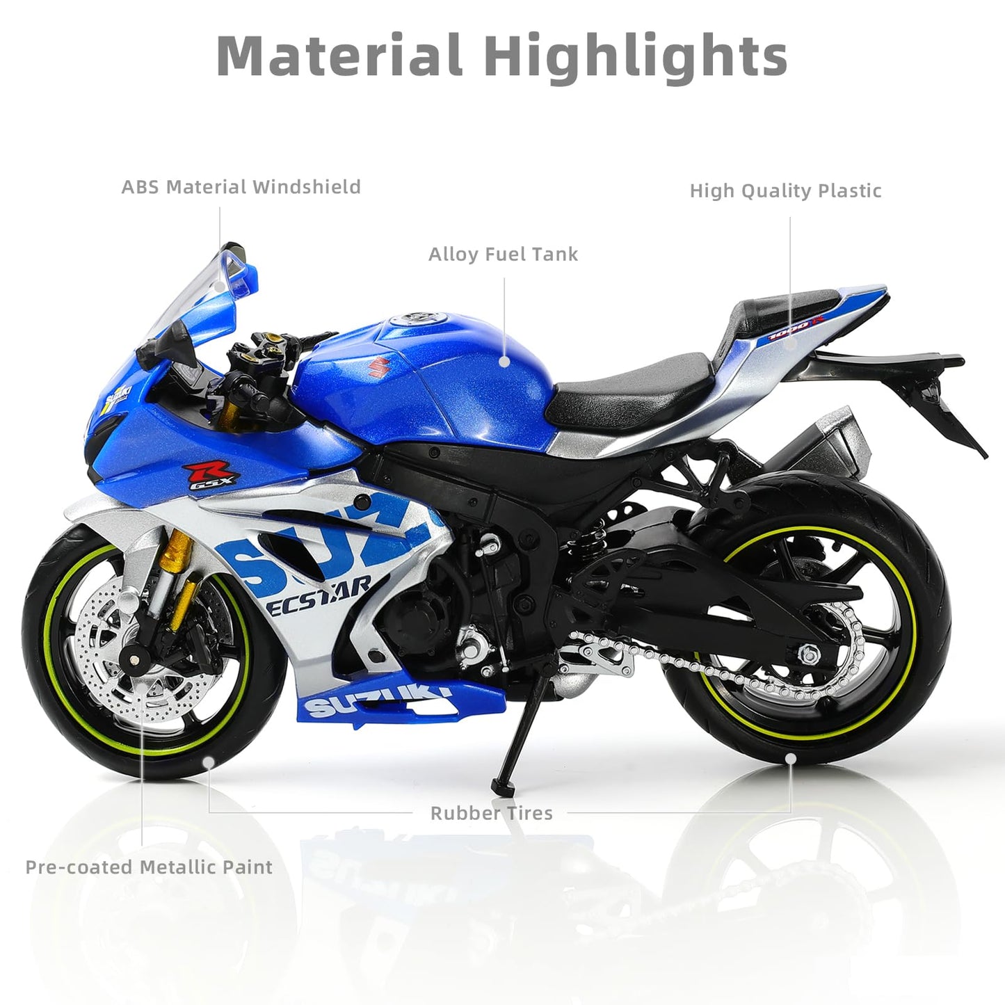 Risopen 1:12 Motorcycle Model For Suzuki Gsx R1000R Alloy Diecast Motorcycle Model Toy Mini Moto Gift(Blue)