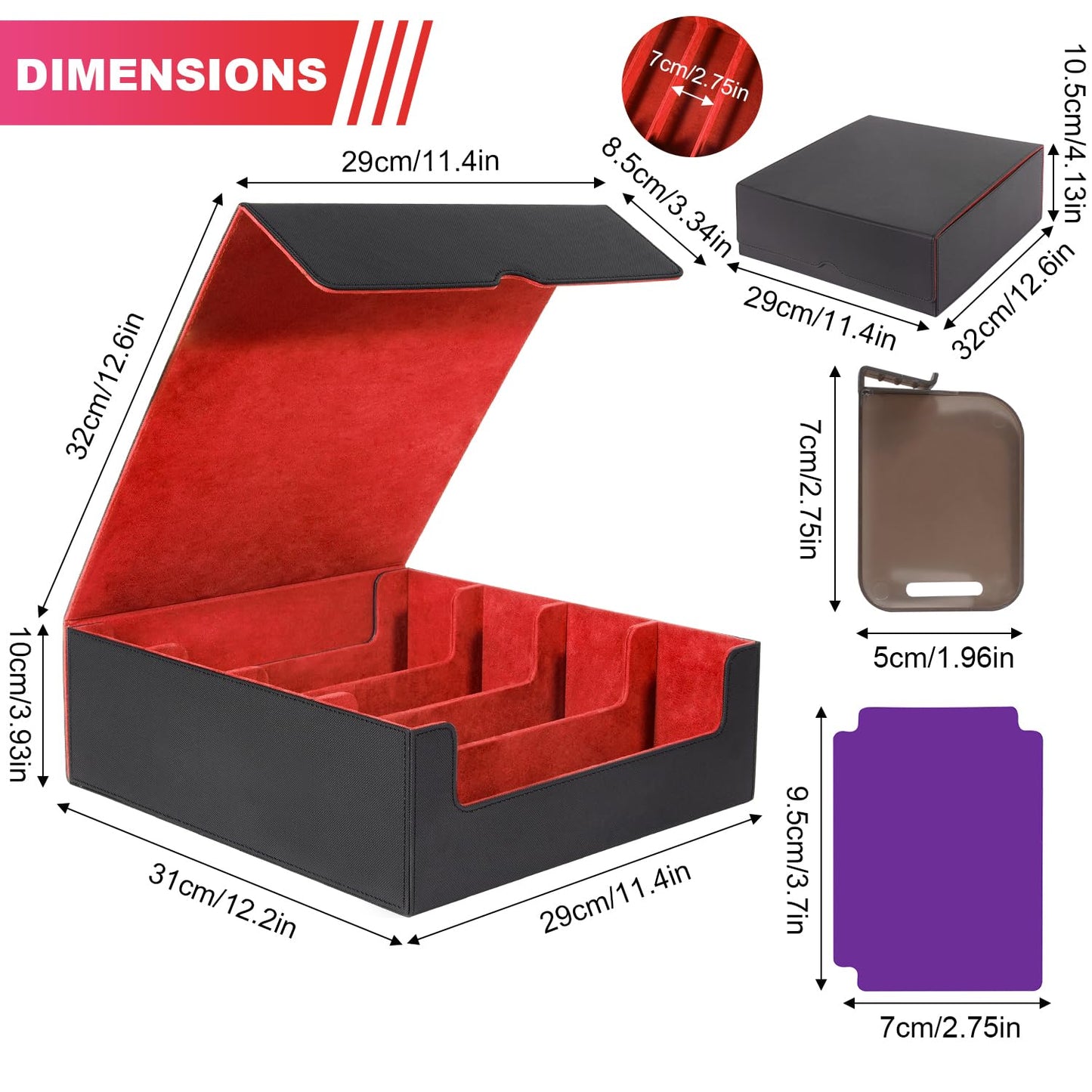 MZTXY Card Organizer Box, 3000+Trading Card Storage Box, PU Leather Card Organizer Box With 24 Dividers, Magnetic Closure, 4 Sup