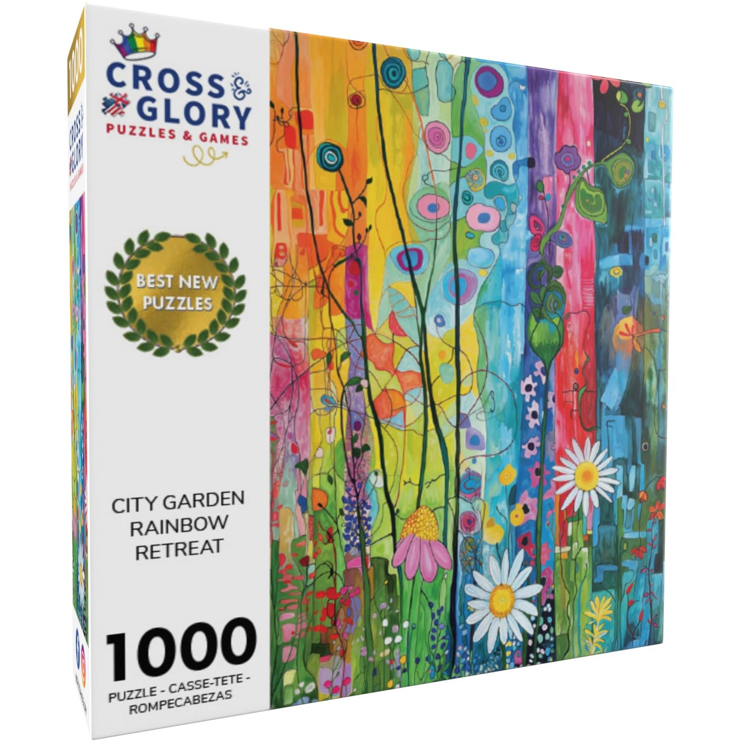 Cross & Glory 1000 Piece Jigsaw Puzzle - City Garden Rainbow Retreat, Large, Vibrant Colors, 1.8mm Thick Cardboard, Model CG-M-086