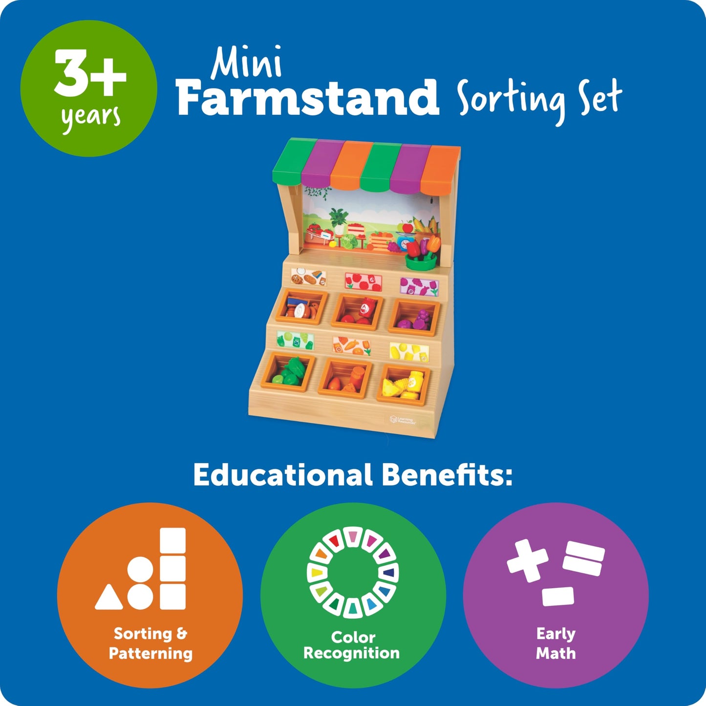 Learning Resources Mini Farmstand Sorting Set, 63 Plastic Pieces, Play Food for Kids, Sorting Toys for Toddlers, Ages 3+