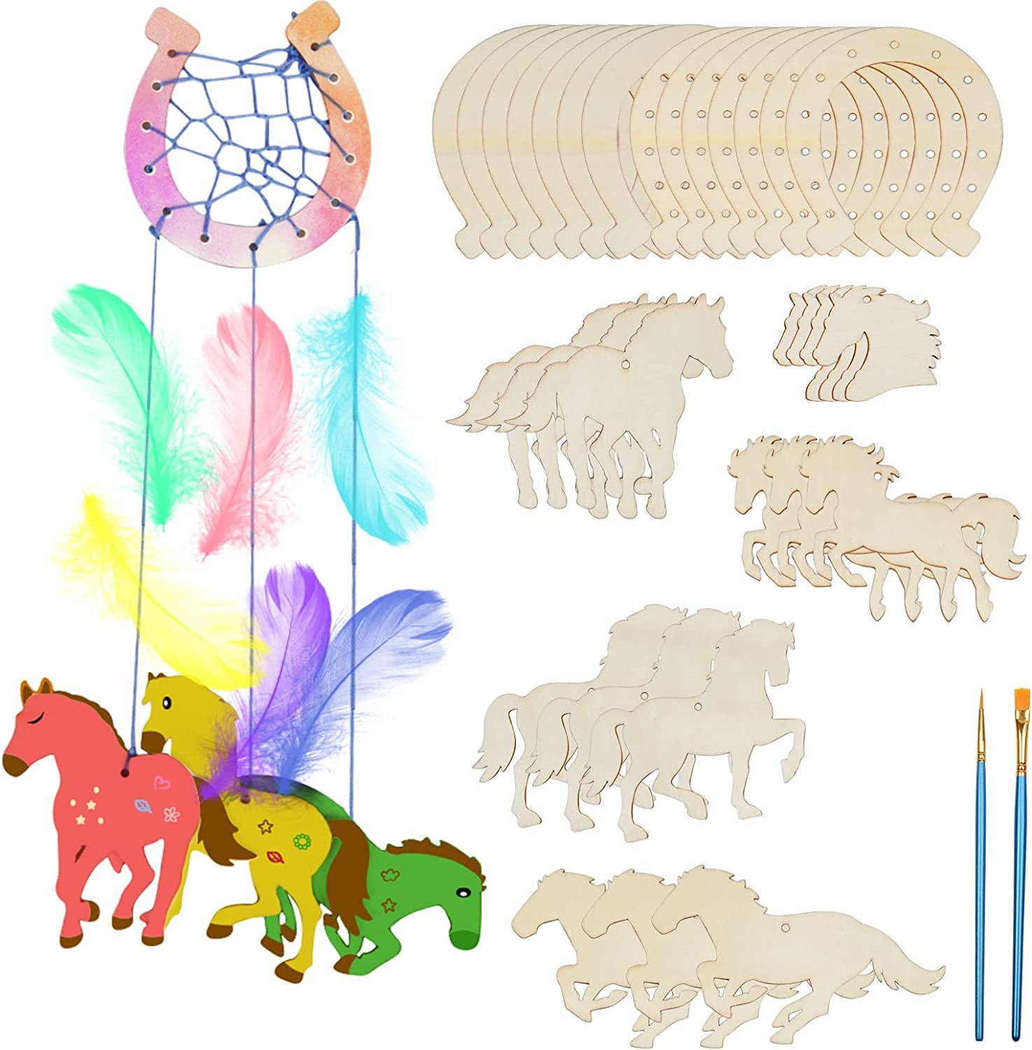 Fennoral 30 Pack Wooden Horse Craft For Kids Unfinished Wooden Cutouts Horse Horseshoes For Girls Boys Paint You Own Horse Dream