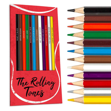 Pun Labs The Rolling Tones Colored Pencil Set - 12 Set Rolling Stones-Inspired Pencils with Foil-Stamped Band References, Ideal 