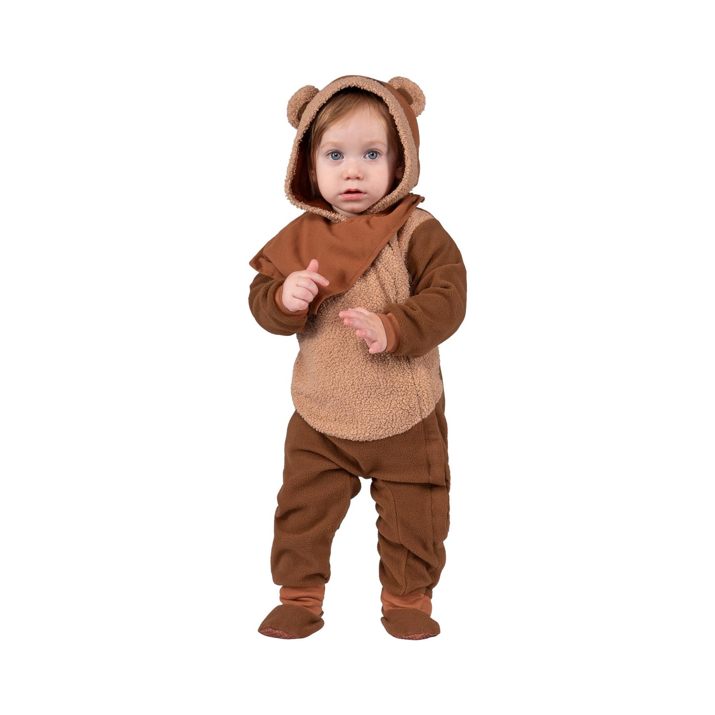 Star Wars Ewok Official Infant Halloween Costume - enhanced Quality Minky Jumpsuit with Hood and Non-Slip Booties (12-18M) Brown