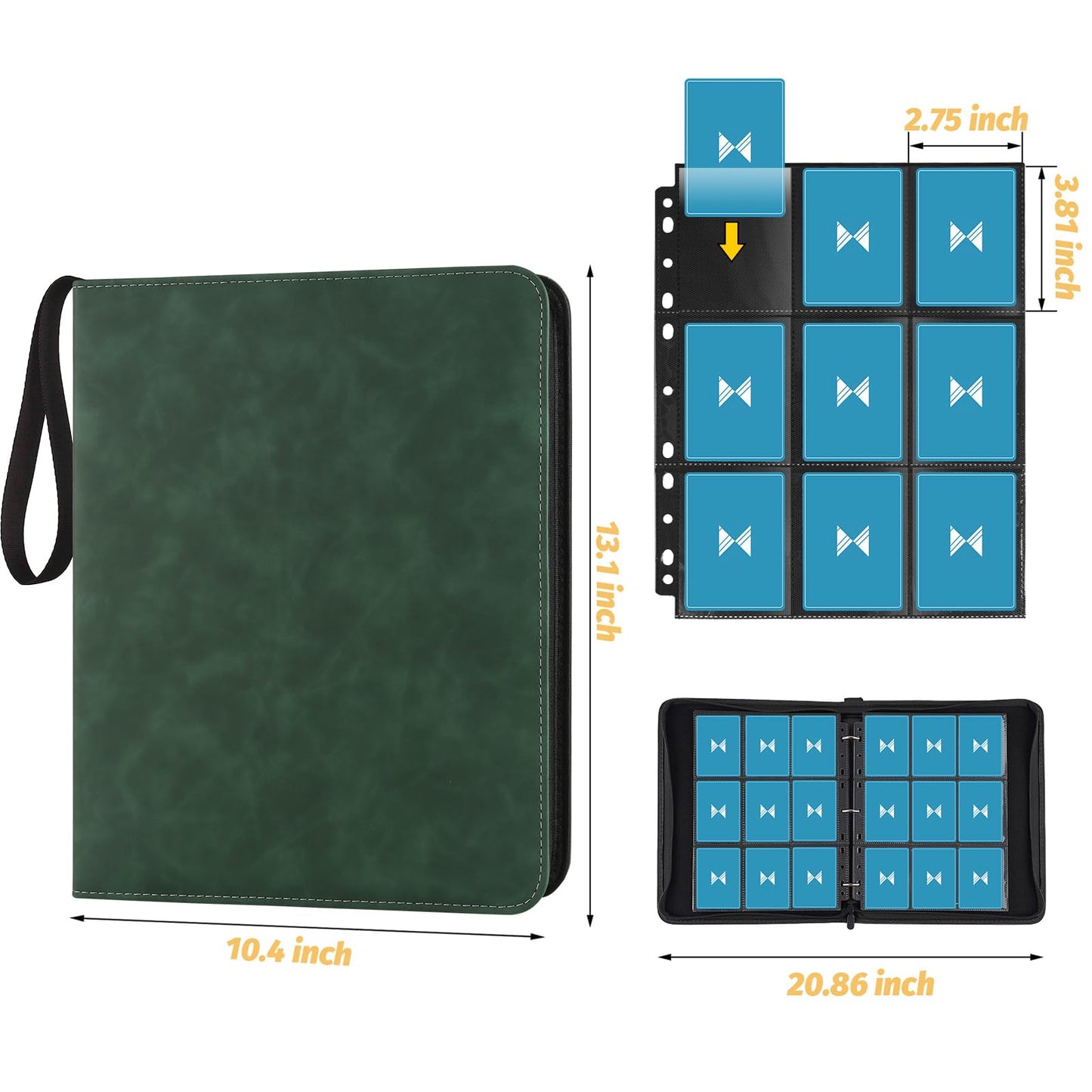 GERMUN 720 Card Binder  enhanced Trading Card Binder  9 Pocket Double Sided Pocket PU Card Collection Binder  Collector Card Album  Card Folder for MTG  TCG  Sports Cards  Game Cards (Dark Green)