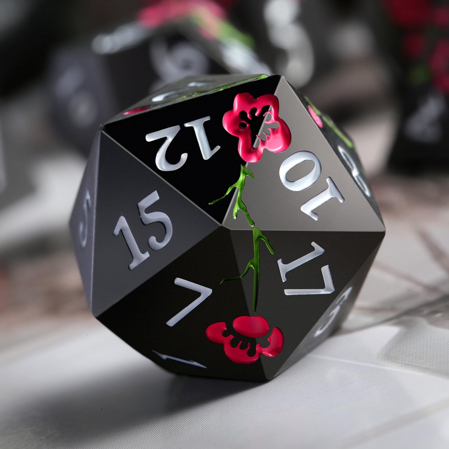 Metal Dice Set D&D, DNDND 7 PCS Flower Metallic DND Dice Set with Grogeous Gift Case for Dungeons and Dragon Tabletop Game (Matt
