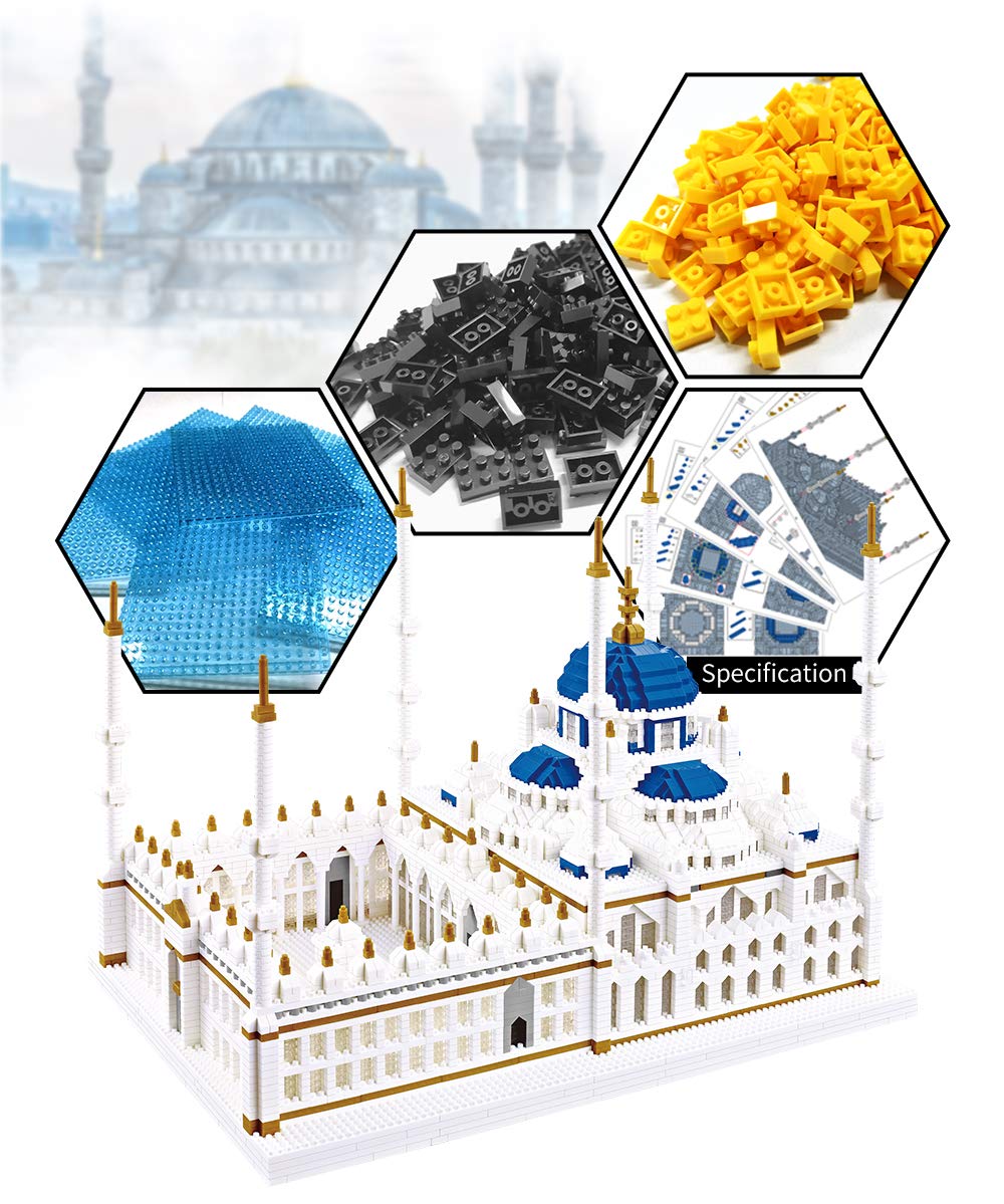 KLMEi Micro Building Blocks Set 6850 Pcs Blue Mosque Model - Architectural Construction Kit for Ages 14+ - Durable ABS Material