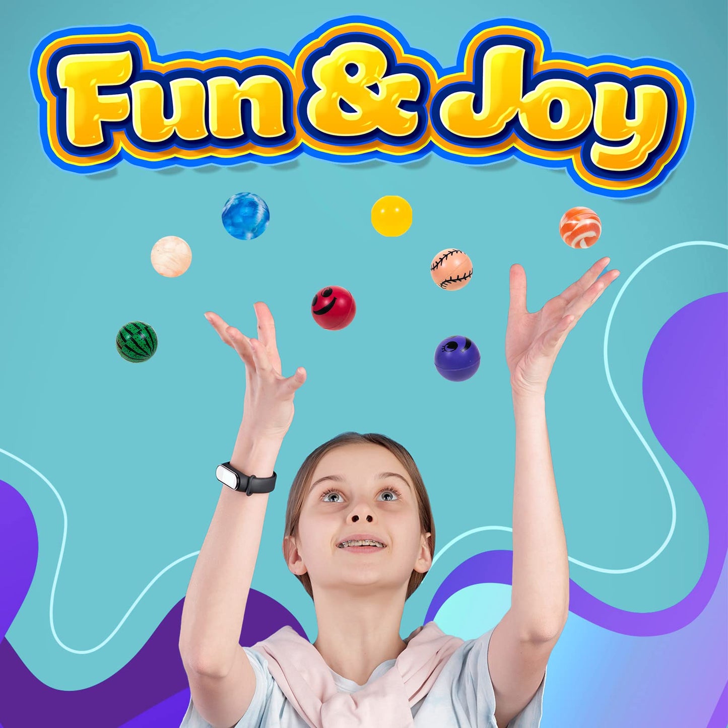 MATICAN 100-Pack Bouncy Balls Bulk, Assorted Design 1.25 Rubber High Bouncing Balls for Kids, Party Favors, Carnival Prizes, 1.2