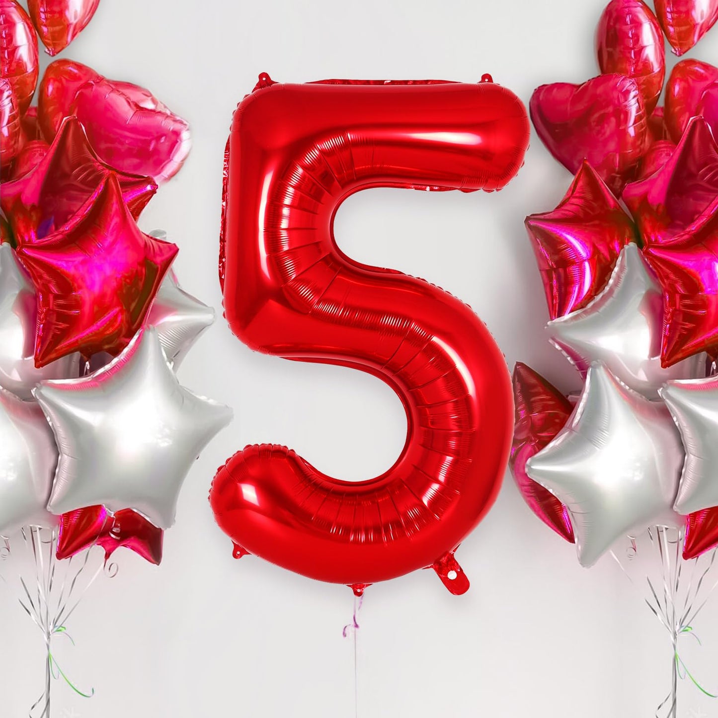 AIQINHU Red Foil Number 5 Balloon, 40 Inch Jumbo Mylar for 5th Birthday Party Decorations