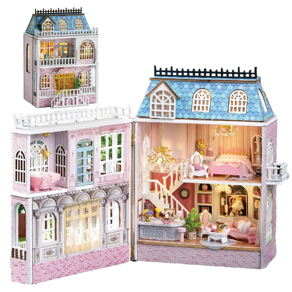 DIY Miniature Wooden Dollhouse Furniture Kit Mini Handmade Doll House with LED 1:24 Scale Creative Woodcrafts Toys for mature-themed Friend Lover Birthday Gift (Romantic Castle)